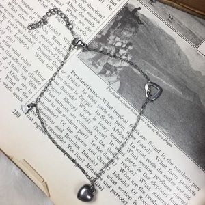 Silver Tone Dangle Heart Charm Anklet Bracelet